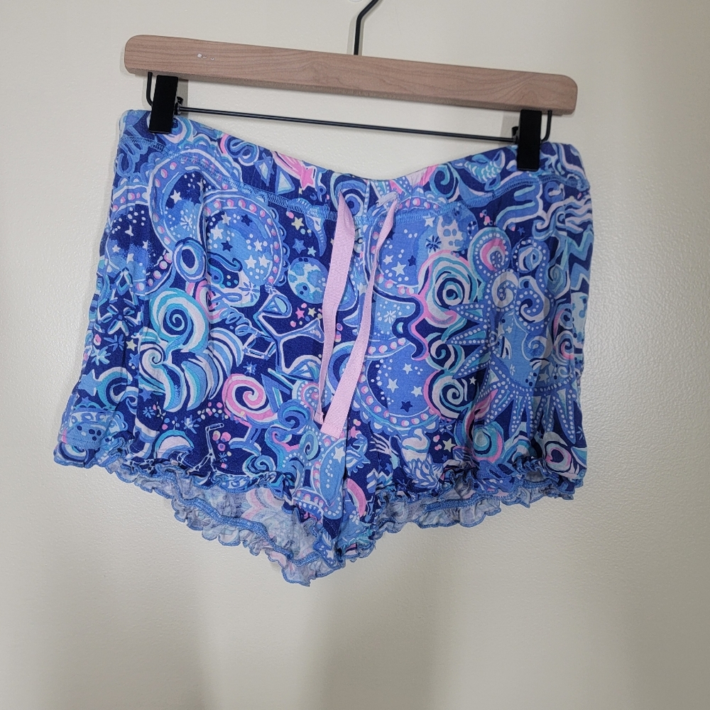 Lilly Pulitzer Women's Ruffle PJ Lapis Lazuli Cosmic Kismet Shorts Set Medium - Picture 2 of 10